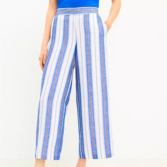 NWT Women’s Loft Fluid Wide Leg Crop Pants In Striped Linen Blend, Size XL - Picture 1 of 3